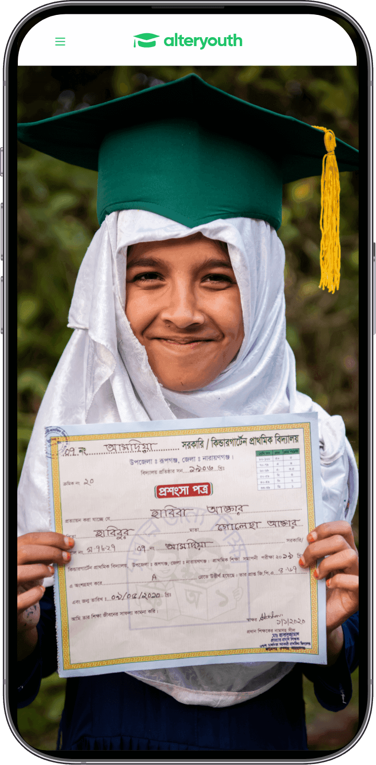 Student with her graduation certificate