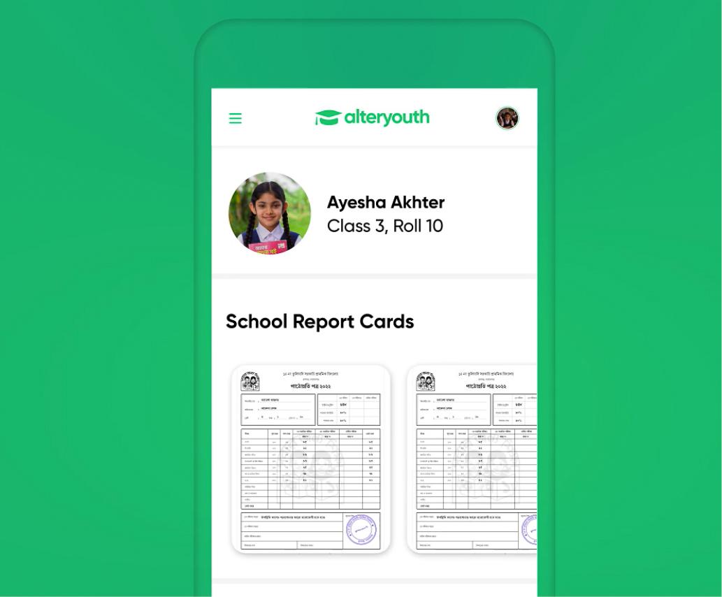 Picture of a report card in the AlterYouth app